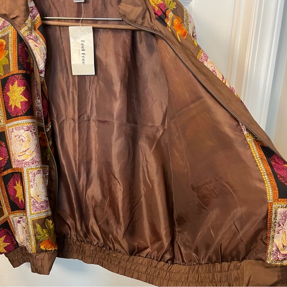 Vintage Feel Free by G.C Women's Multicolor Patterned Silk Bomber Jacket Medium - Picture 4 of 12